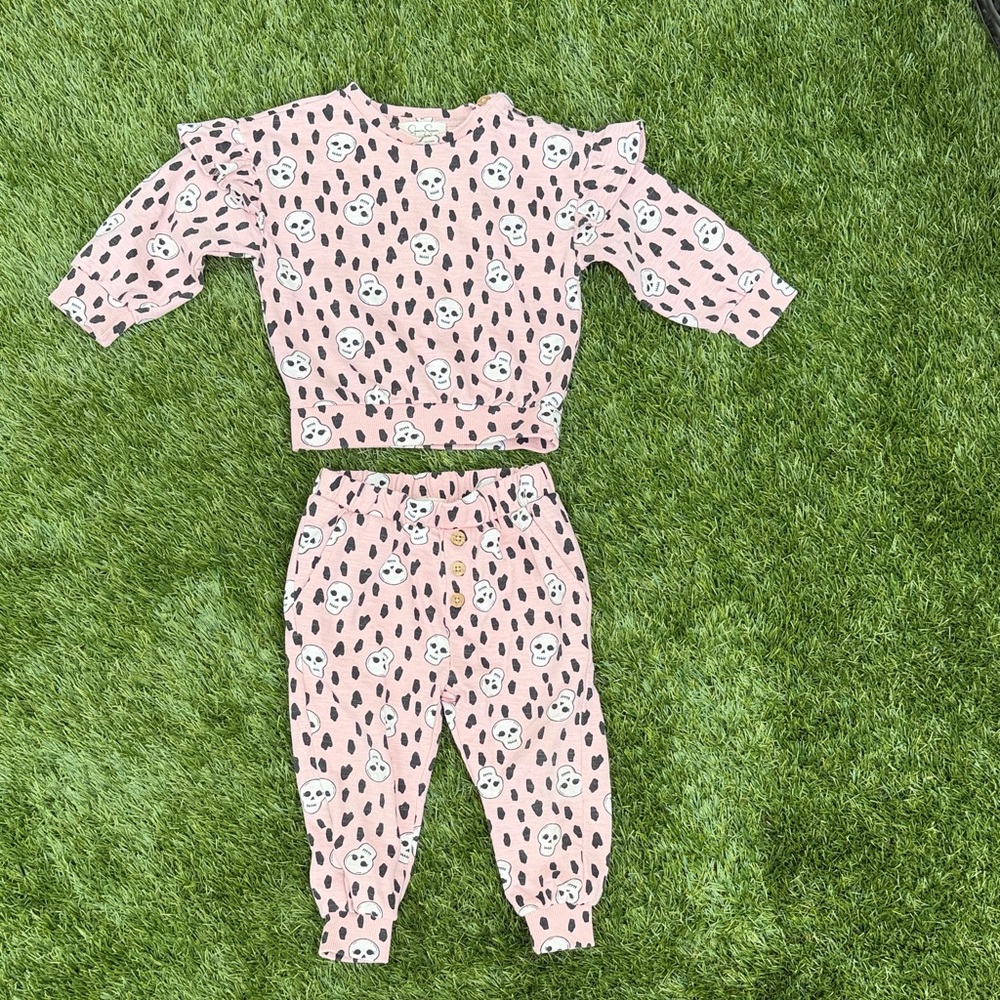 Jessica Simpson Pink Skull 💀Print Kids Set